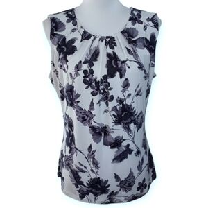 Calvin Klein Navy Floral Blouse Sz.L EUC